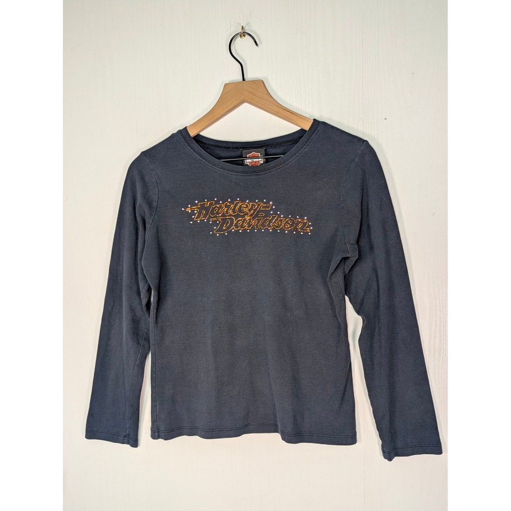 Harley Davidson Womens XL Long Sleeve T-Shirt Rhinestone Henderson Nevada Black